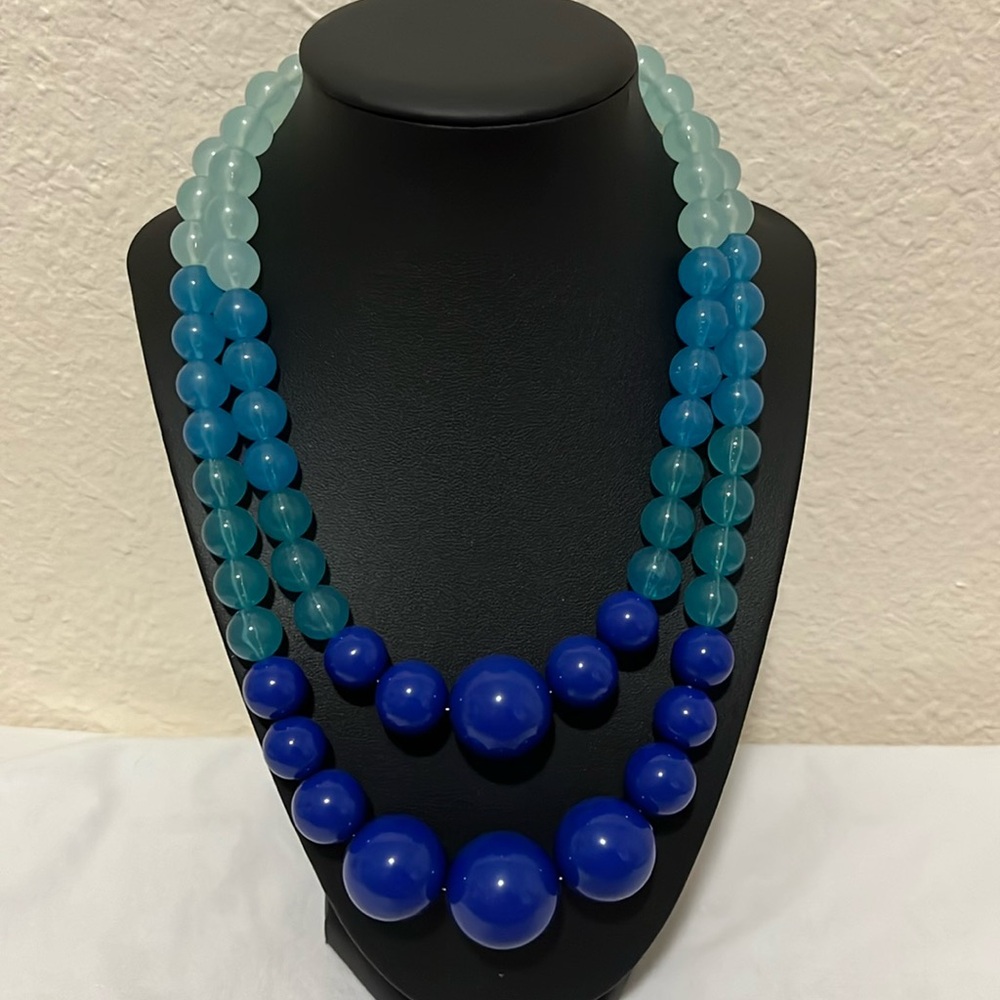 Loft Blue & Turquoise Double Strand Beads Necklace - Beautiful Fun Statement!